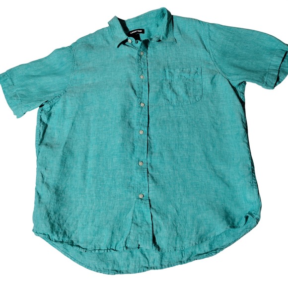 Lands' End Other - Lands End Mens Teal 100% Linen Short Sleeve Button Down Shirt Traditional Fit L